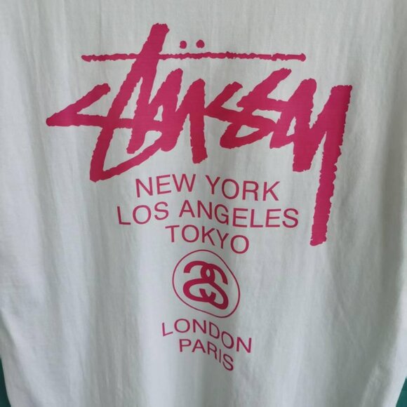 Stussy White Tee with Pink Urban Graphic - Picture 3 of 4